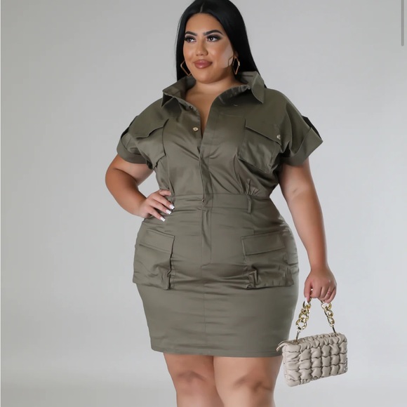 HOT Olive green cargo dress plus size